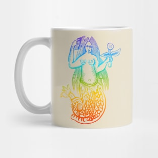 Rainbow Woodcut Mermaid Mug